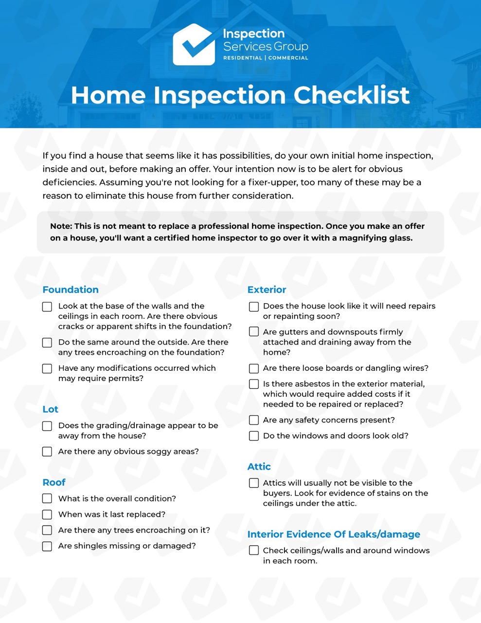 Home Inspection Checklist 1 Home Inspection Checklist Page 1