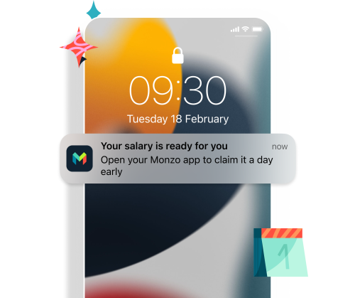 Lock screen notifications that your salary is ready and can be claimed a day early in the Monzo app.